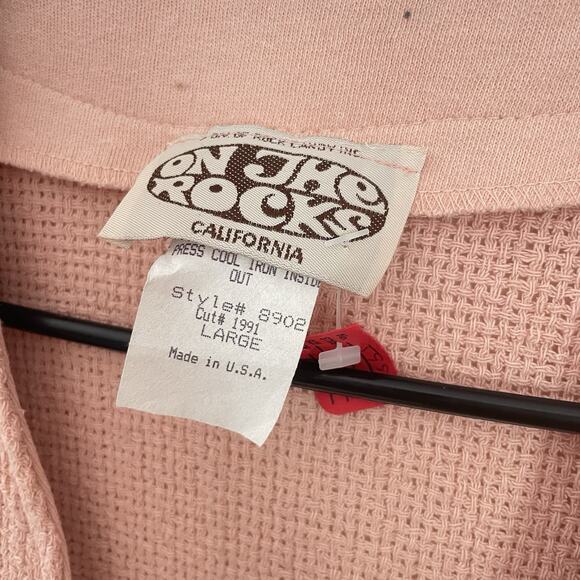 Vtg Pink Waffle Knit Cotton Cardigan Jacket Gauze L Art to Wear Teacher USA Made - Picture 3 of 8
